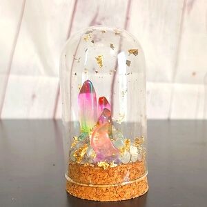 Witchy Oddity Crystal Rainbow Glass Jar Dome Gold Flake Pink Moon Stone Blessing